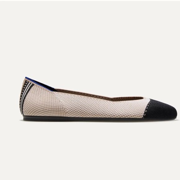 Rothy's Ballet Flat Cream Black Captoe TUXEDO Back Stripe Flat Shoes Sz 6.5/7 - Picture 4 of 16